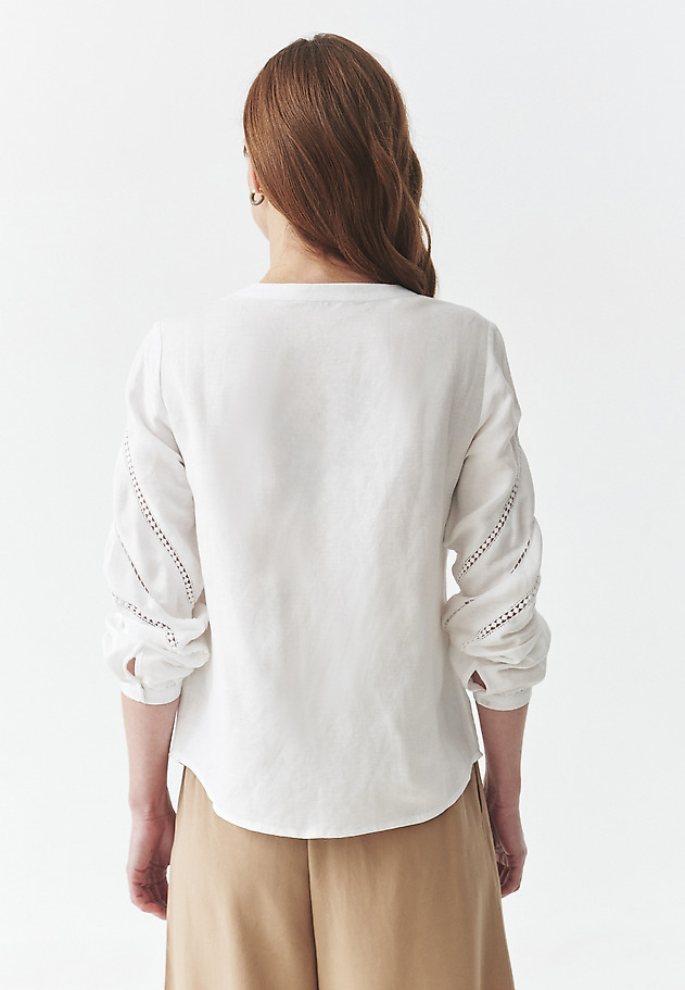 LINEN-VISCOSE SHIRT WITH EMBROIDERY - CASSIA LINEN-VISCOSE SHIRT WITH EMBROIDERY - CASSIA BIAŁY 3