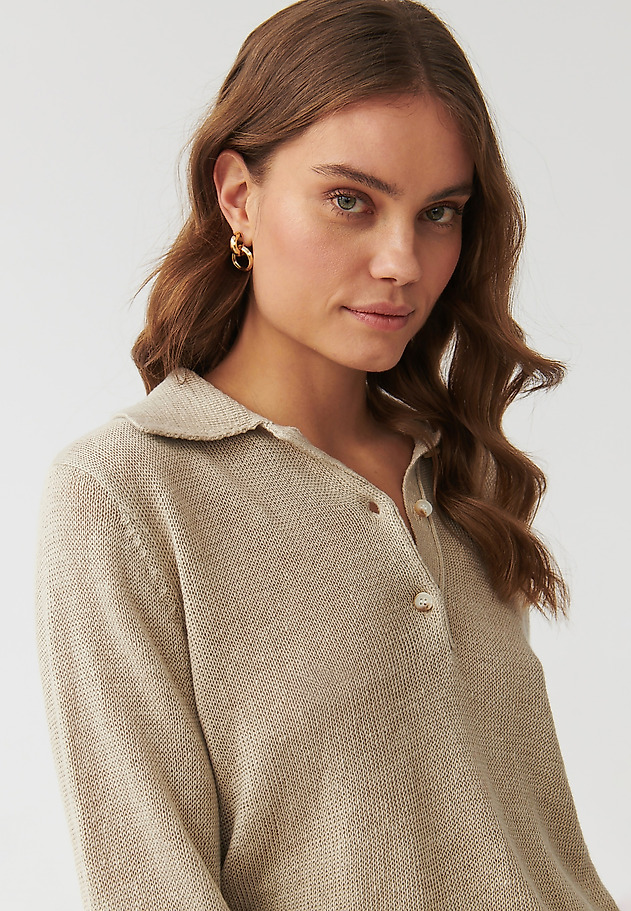 LADIES’ LINEN SWEATER WITH A COLLAR - TASZKA LADIES’ LINEN SWEATER WITH A COLLAR - TASZKA BEIGE 5
