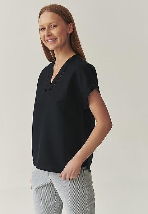 LOOSE BLOUSE WITH LINEN - SIRINA 1 NAVY BLUE 2