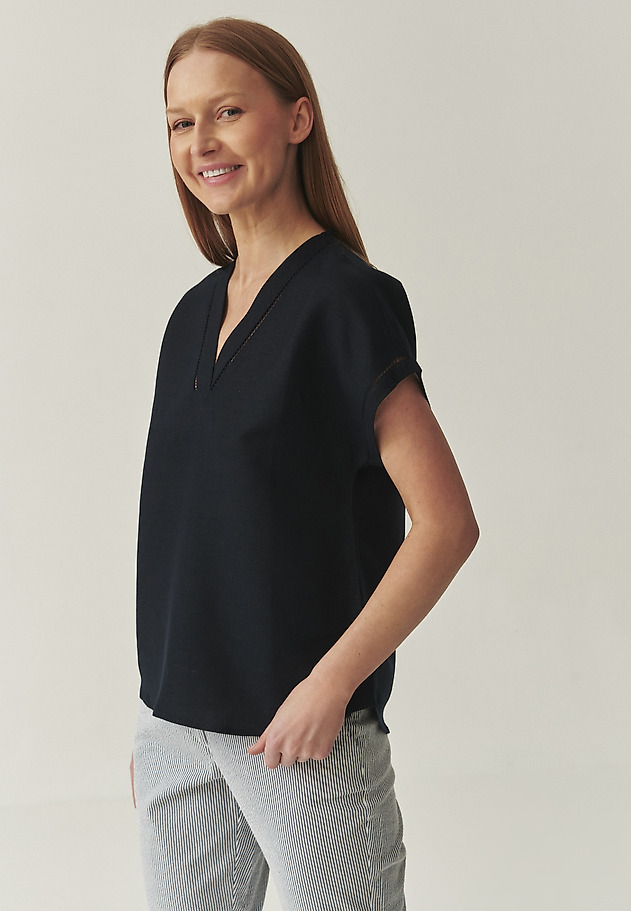 LOOSE BLOUSE WITH LINEN - SIRINA 1 LOOSE BLOUSE WITH LINEN - SIRINA 1 GRANATOWY 2