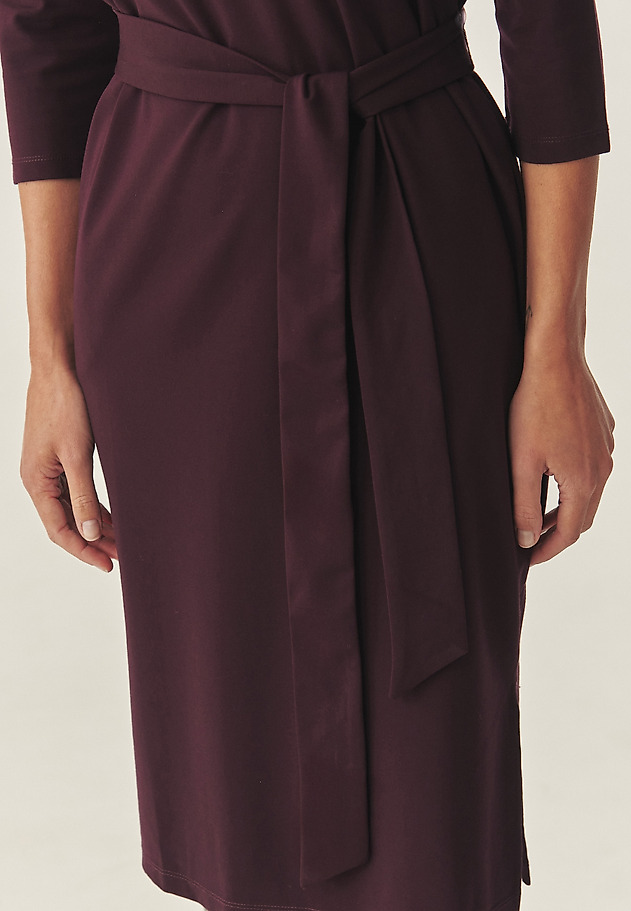 KNITTED DRESS WITH A WAIST TIE BELT — COLE KNITTED DRESS WITH A WAIST TIE BELT — COLE PURPLE 5