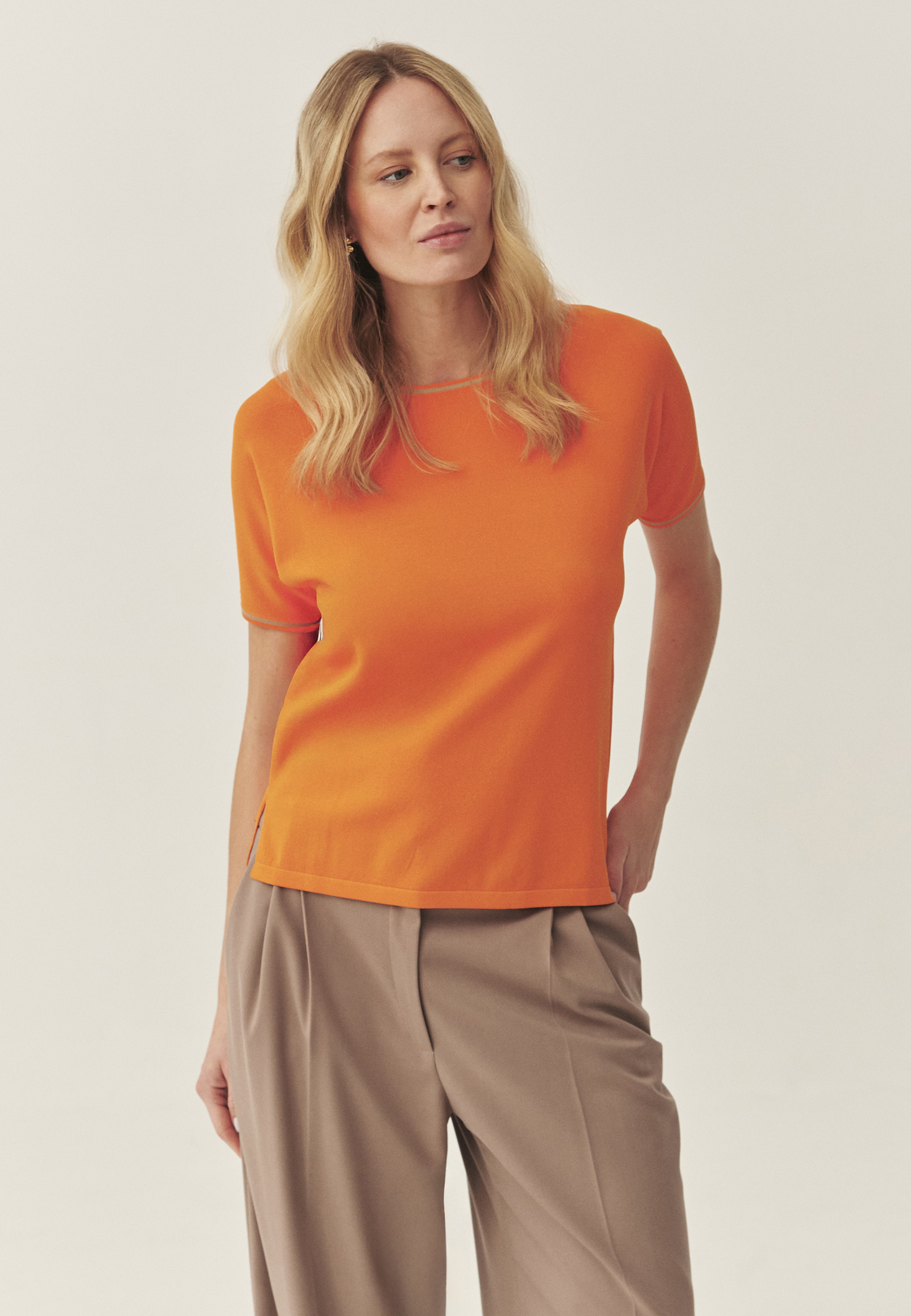 BLUZĂ KIMONO DE DAMĂ, CU BANDĂ ELASTICĂ CONTRASTANTĂ - ESTETINA PORTOCALIU 2