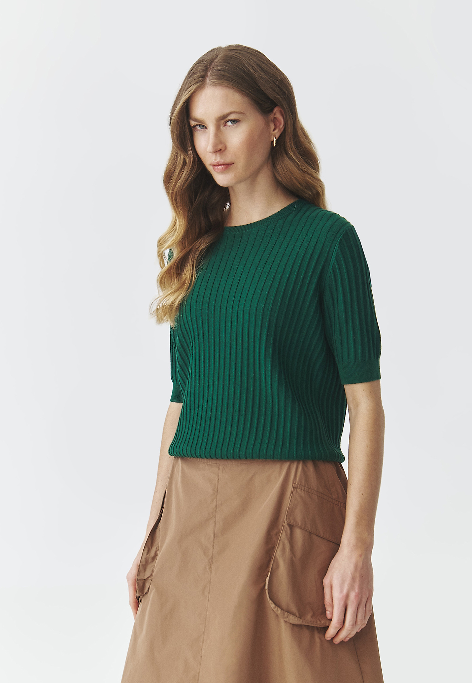 ŽENSKA BLUZA IZ PLETENE PREJE - BAZO ŽENSKA BLUZA IZ PLETENE PREJE - BAZO ZELENA 106406