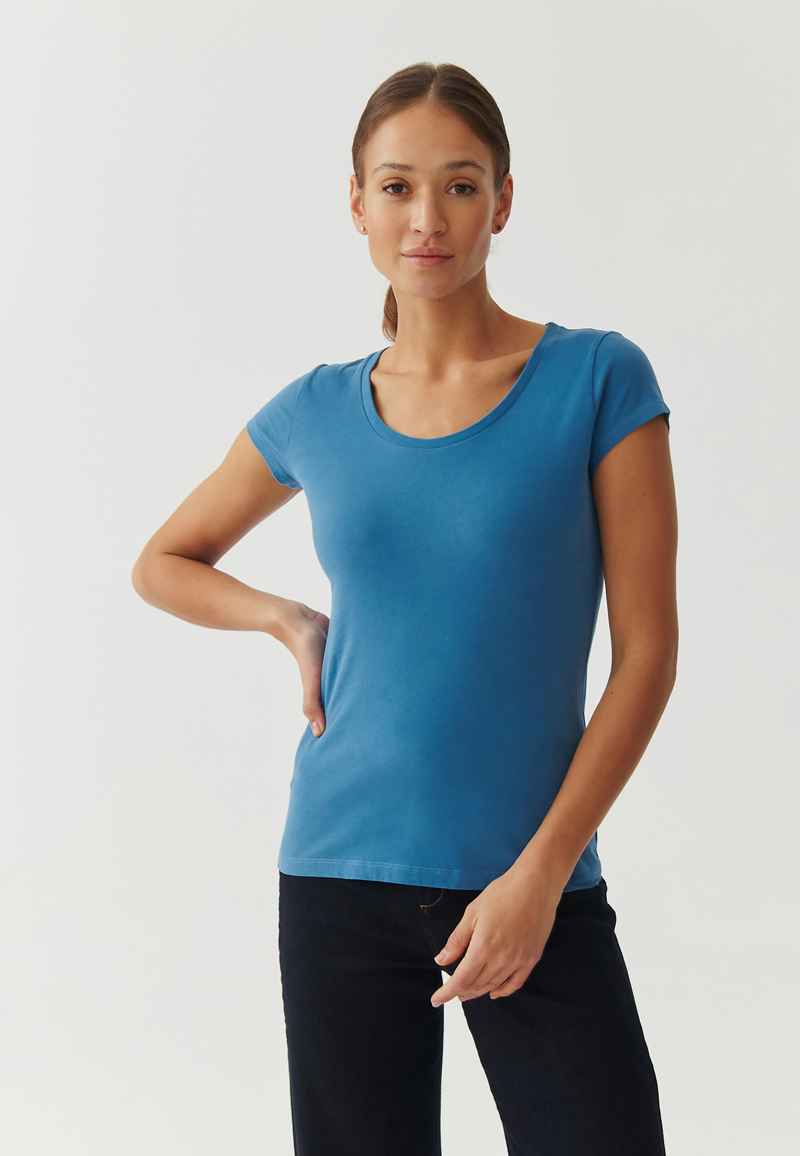 BAWEŁNIANY T-SHIRT DAMSKI - ANTONIA 1 BAWEŁNIANY T-SHIRT DAMSKI - ANTONIA 1 NIEBIESKI 95579