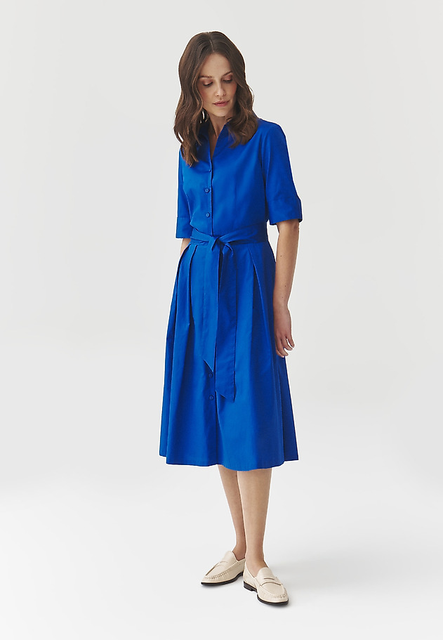 SHORT-SLEEVED FLARED MIDI DRESS — NIKI SHORT-SLEEVED FLARED MIDI DRESS — NIKI BLUE 4