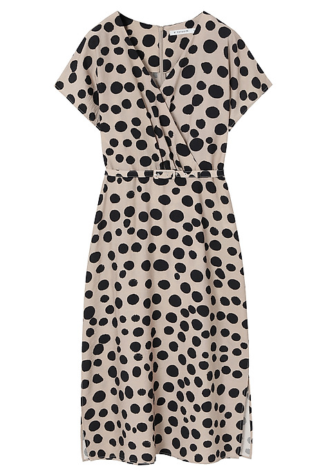 KOPERTOWA SUKIENKA MIDI Z AUTORSKIM WZOREM - MONESTA BEŻOWY 2