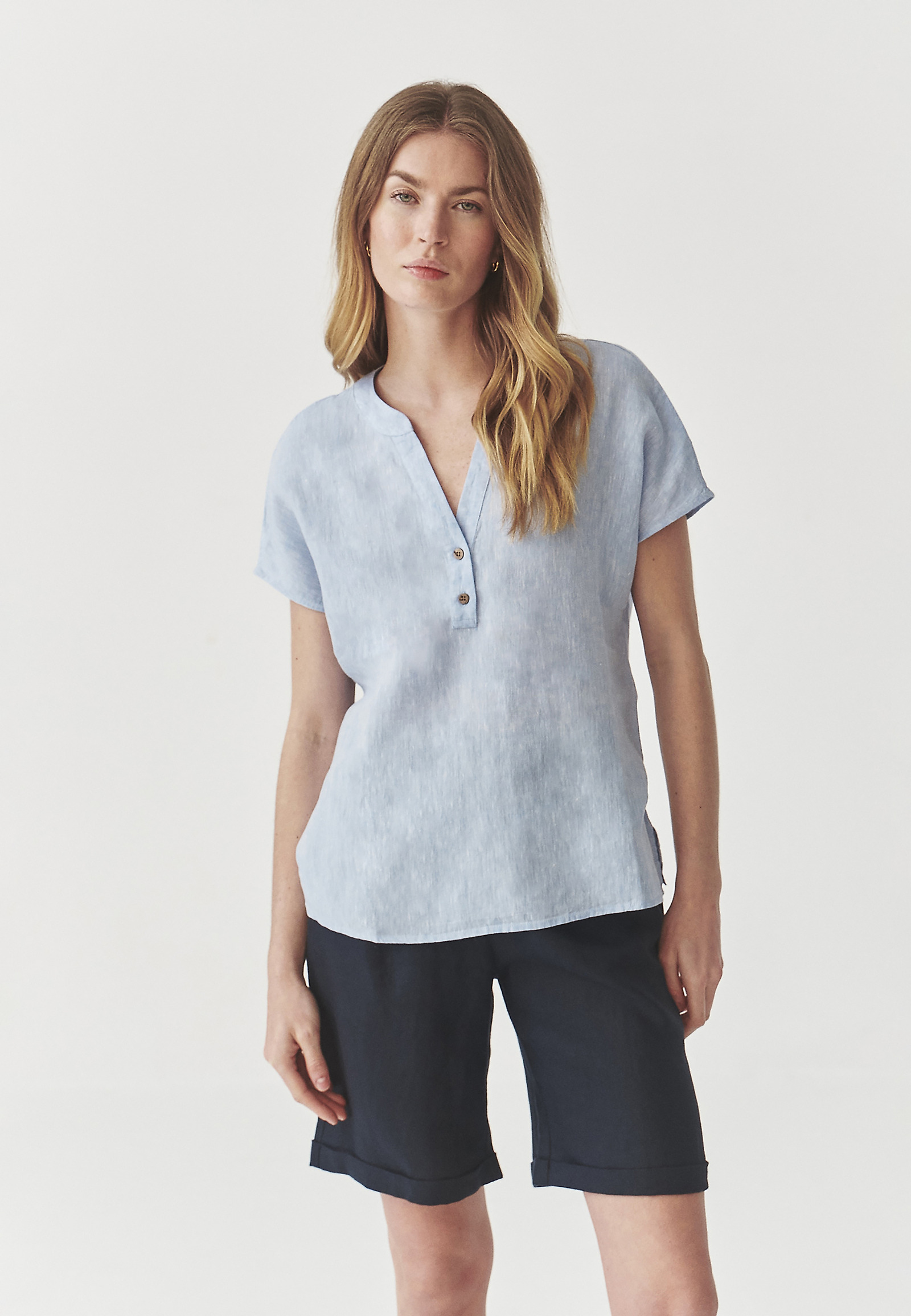 LANENA BLUZA S KOKOSOVIMI GUMBI - MARELLI LANENA BLUZA S KOKOSOVIMI GUMBI - MARELLI MODRA 98247
