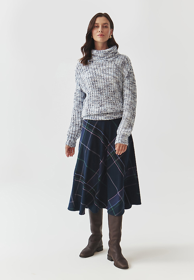 CHECKERED FABRIC FLARED MIDI SKIRT — LUBKO CHECKERED FABRIC FLARED MIDI SKIRT — LUBKO MULTIKOLOR 1