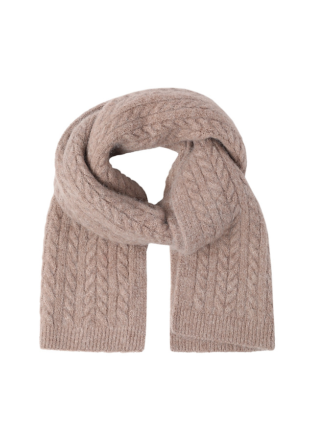 LADIES' KNITTED SCARF WITH PLAID PATTERN — TOPI LADIES' KNITTED SCARF WITH PLAID PATTERN — TOPI BEŻOWY 2