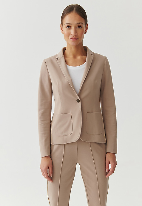 LADIES’ SINGLE-BREASTED BLAZER WITH DECORATIVE PIPING - DEDERI BEIGE 2