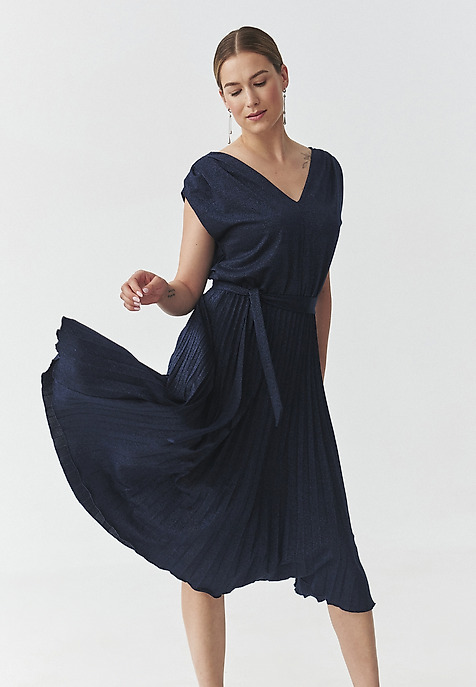 KNITTED DRESS WITH GLITTER ACCENT — LURI NAVY BLUE 2