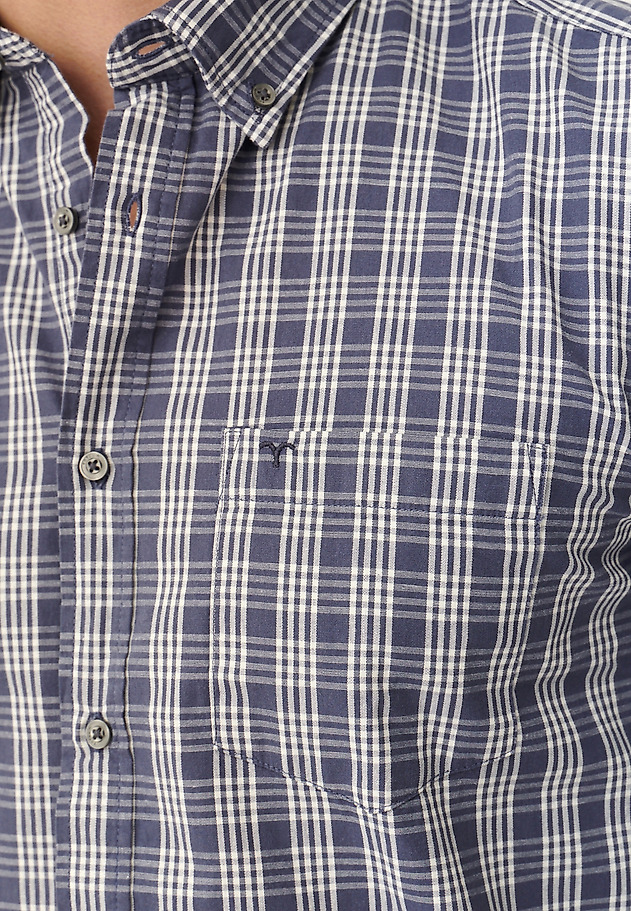 MEN'S CHECKERED COTTON LONG SLEEVE SHIRT - CHARLES 8 CLASSIC MEN'S CHECKERED COTTON LONG SLEEVE SHIRT - CHARLES 8 CLASSIC NAVY BLUE 5