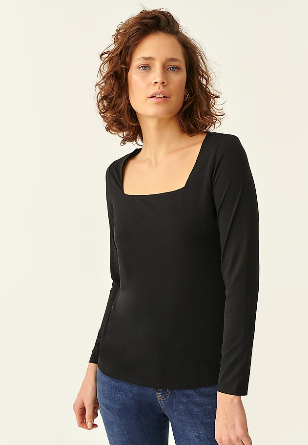 LADIES' BLOUSE WITH DIAMOND NECKLINE NOKA LADIES' BLOUSE WITH DIAMOND NECKLINE NOKA BLACK 1