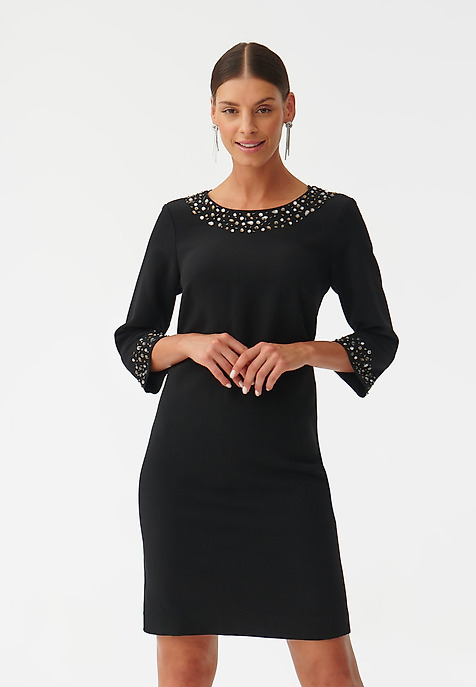 ROCHIE DIN ȚESĂTURĂ, CU APLICAȚII DECORATIVE LINTIKO NEGRU 2
