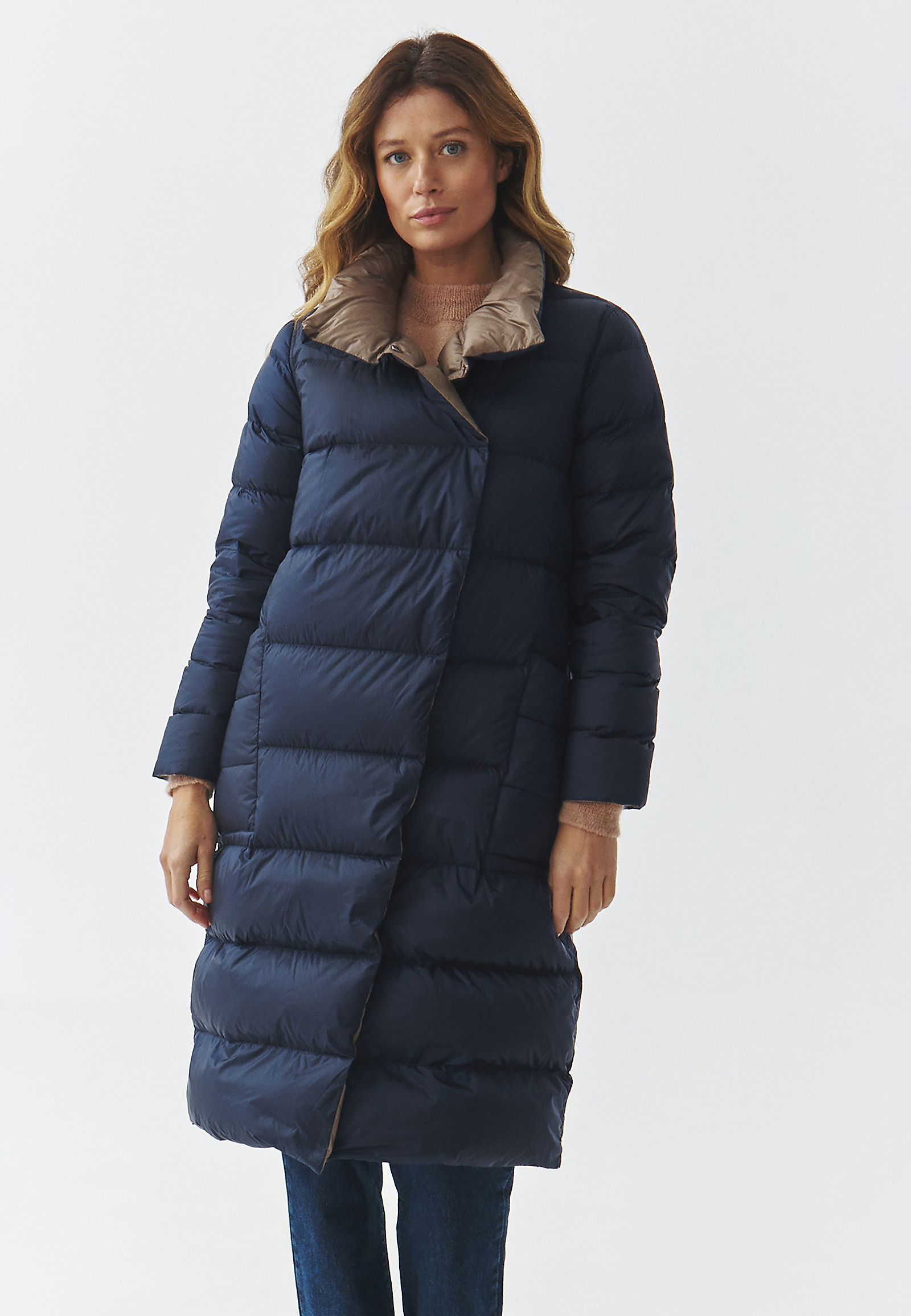 PALTON DE DAMĂ, DIN ȚESĂTURĂ, CU MATLASARE - AKO PALTON DE DAMĂ, DIN ȚESĂTURĂ, CU MATLASARE - AKO BLEUMARIN 100797