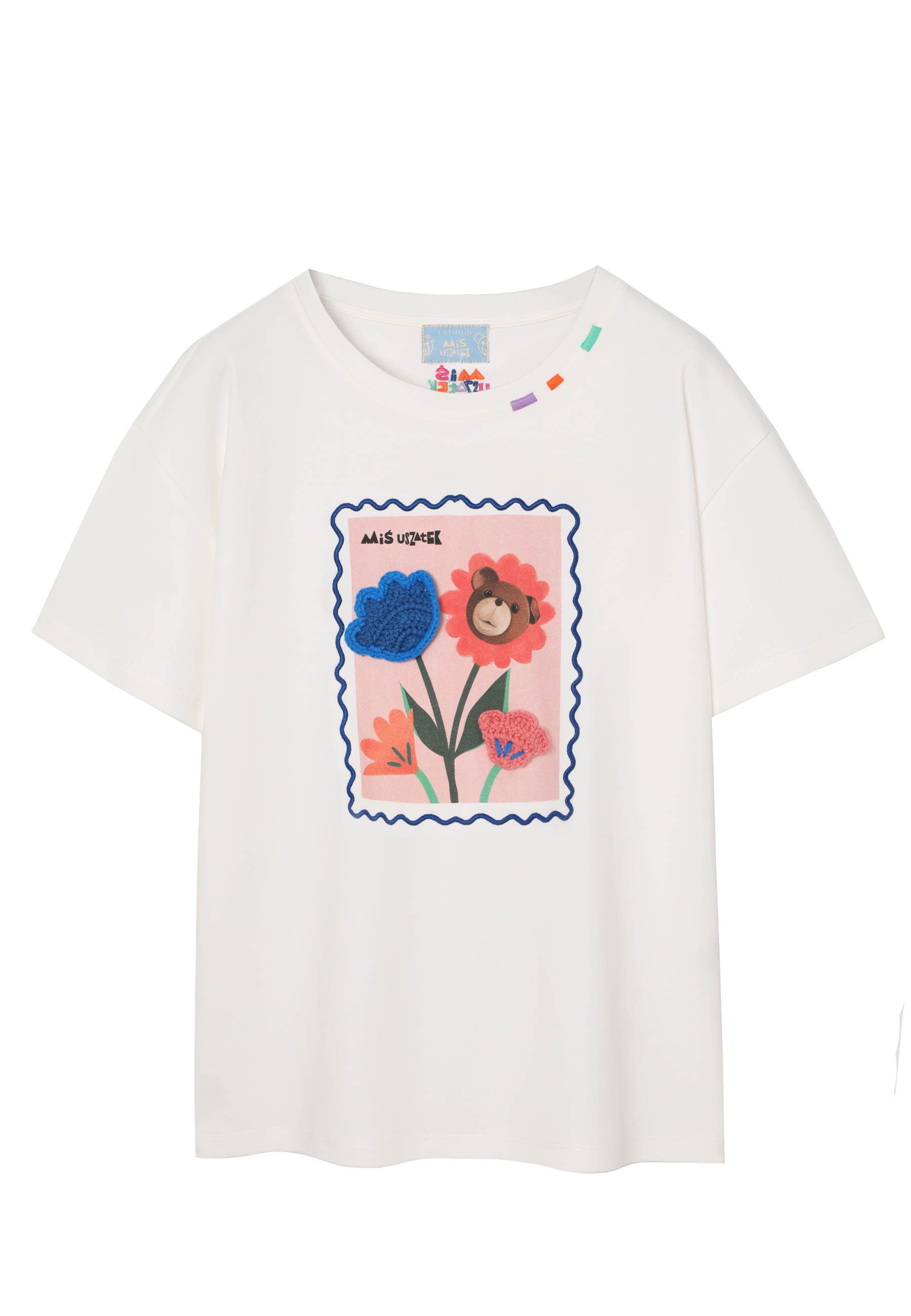 BAWEŁNIANY T-SHIRT Z AUTORSKIM NADRUKIEM - VILO 1 ECRU 2