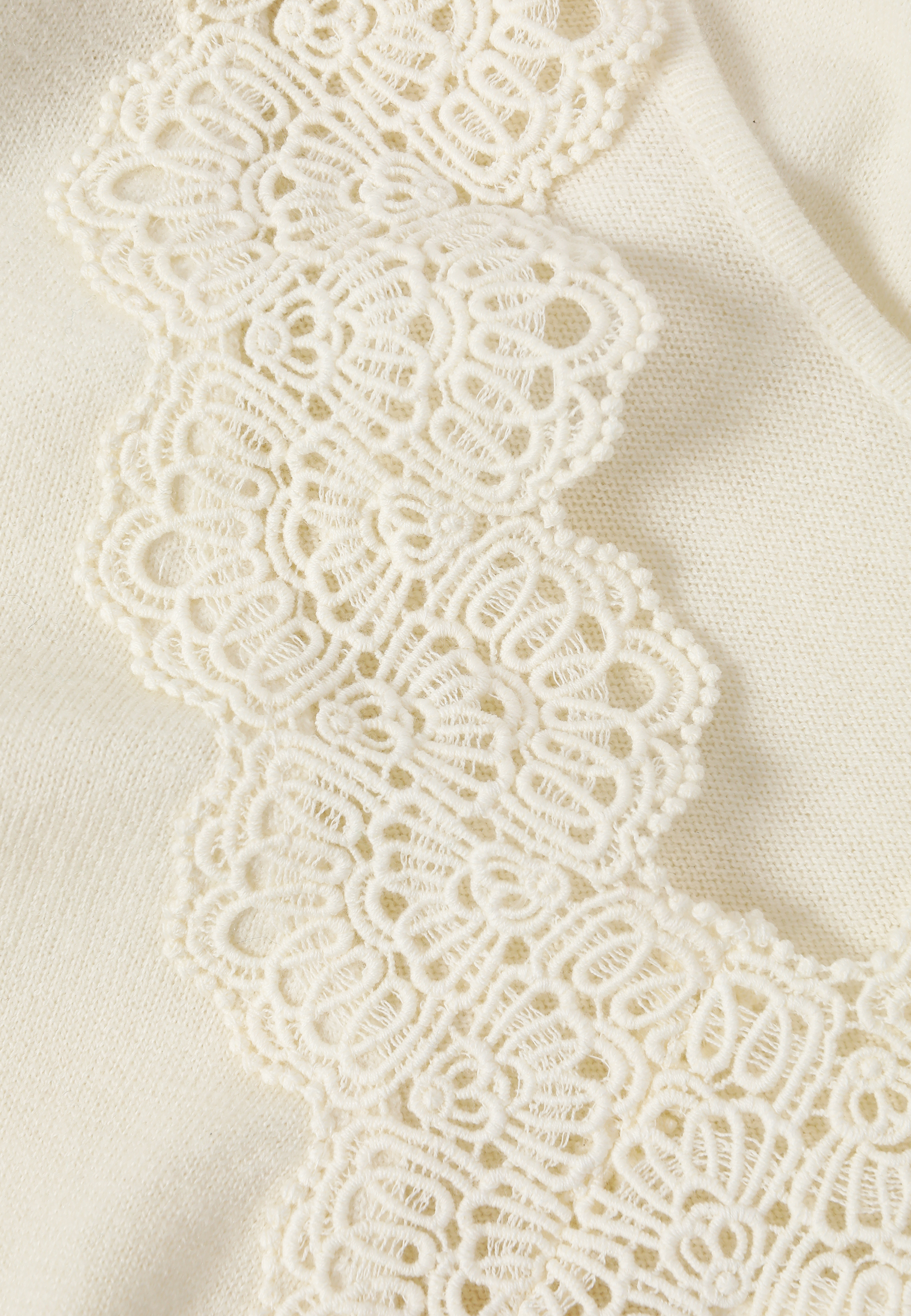 WEŁNIANY SWETER Z KORONKOWYM WYKOŃCZENIEM - ELWIRA ECRU 2