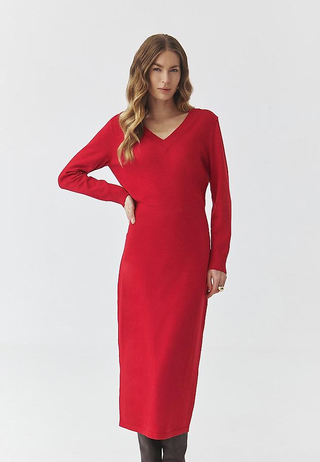 FITTED YARN MIDI DRESS — JASMINE FITTED YARN MIDI DRESS — JASMINE CZERWONY 1