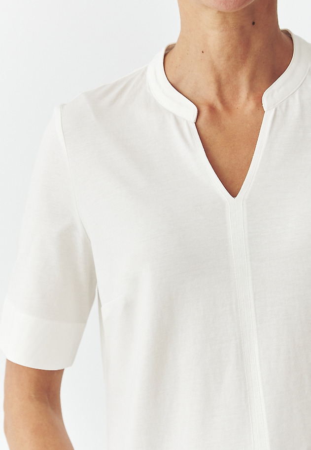LADIES' MERCERISED COTTON BLOUSE WITH STAND-UP COLLAR — IVANA LADIES' MERCERISED COTTON BLOUSE WITH STAND-UP COLLAR — IVANA ECRU 4