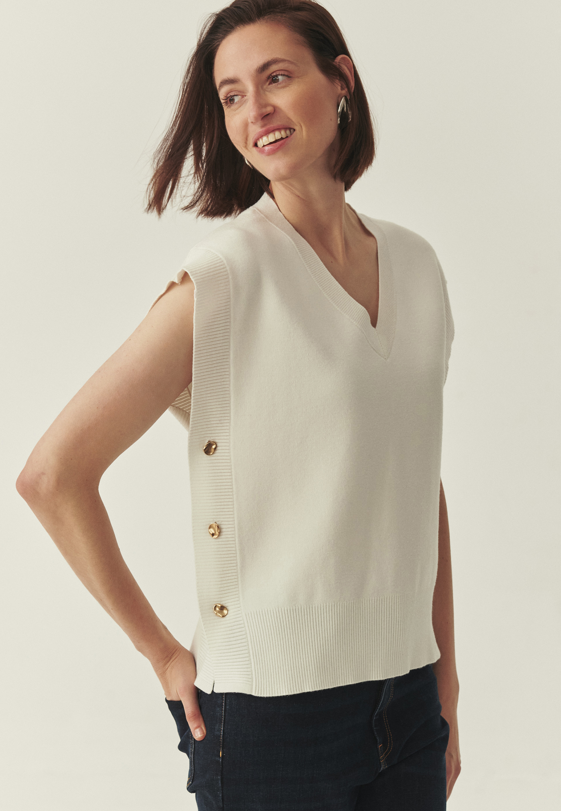 KAMIZELKA Z WISKOZĄ LENZING™ ECOVERO™ - KAMA 1 ECRU 2