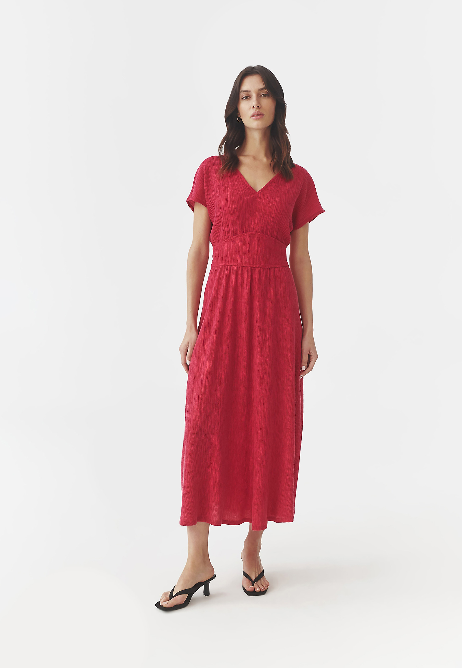 LADIES’ LONG DRESS MADE FROM SHIRRING FABRIC - TABITA LADIES’ LONG DRESS MADE FROM SHIRRING FABRIC - TABITA PINK 97306