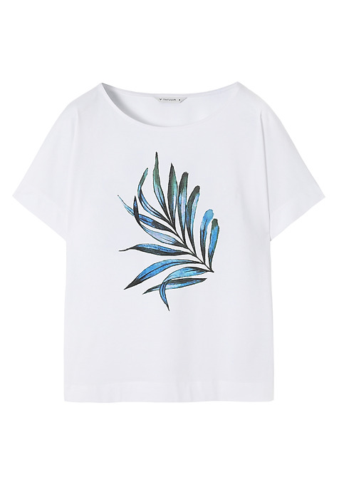 BAWEŁNIANY T-SHIRT Z ROŚLINNYM NADRUKIEM - LALI 5 BIAŁY 2