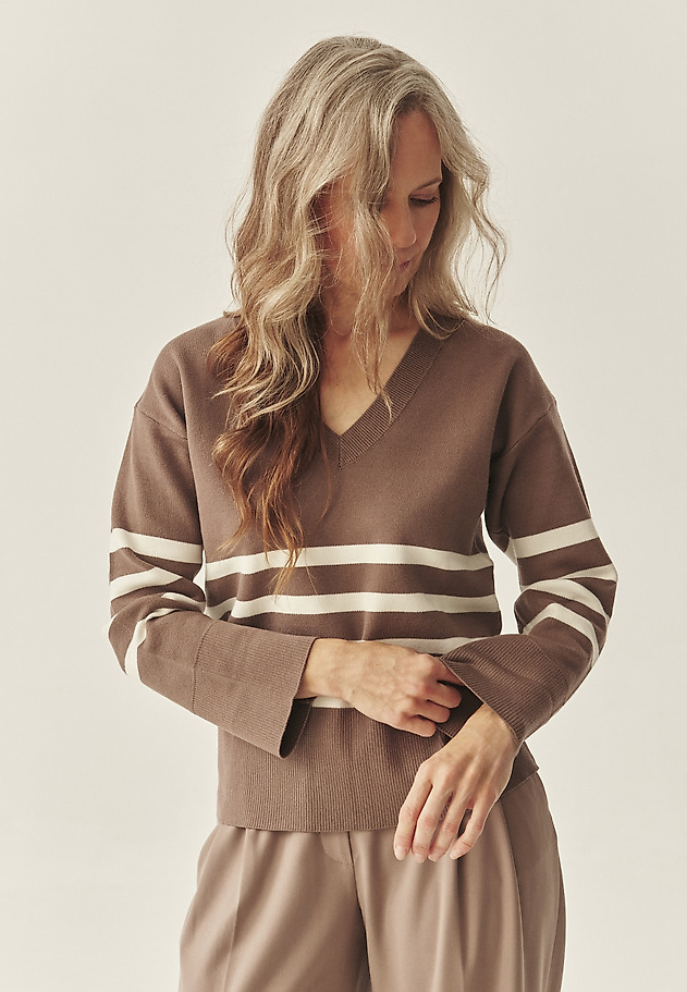 LADIES' STRIPED SWEATER ELIANA color BEIGE - Main Image