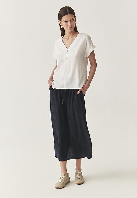 LIGHT MIDI SKIRT IN CRINKLED FABRIC - TABITONI NAVY BLUE 2