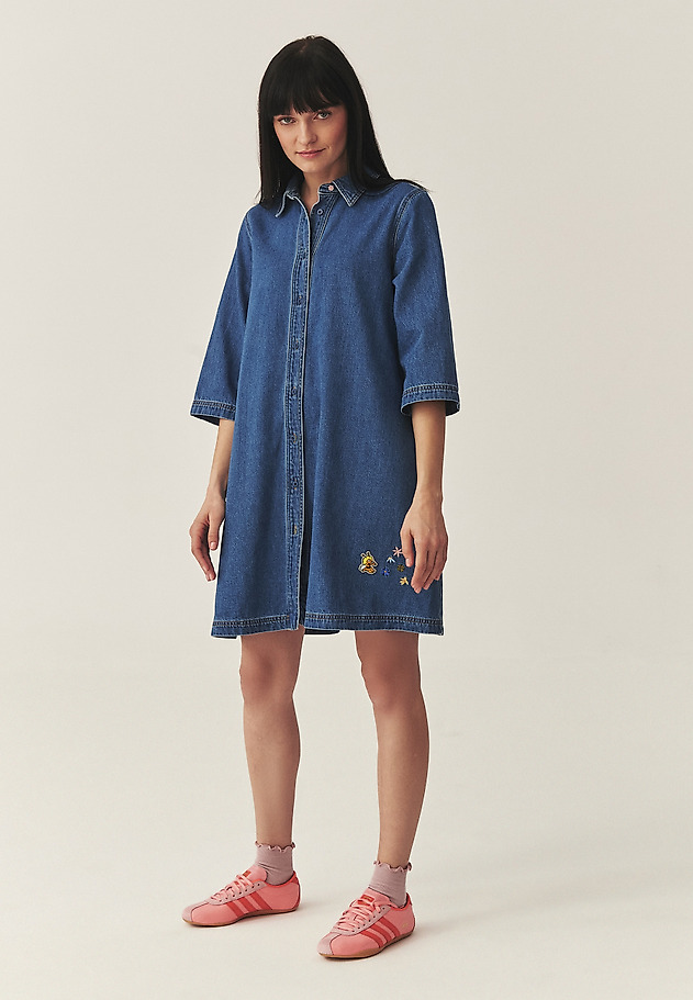 DENIM DRESS WITH EMBROIDERY - TAJA color NAVY BLUE DENIM DRESS WITH EMBROIDERY - TAJA color NAVY BLUE