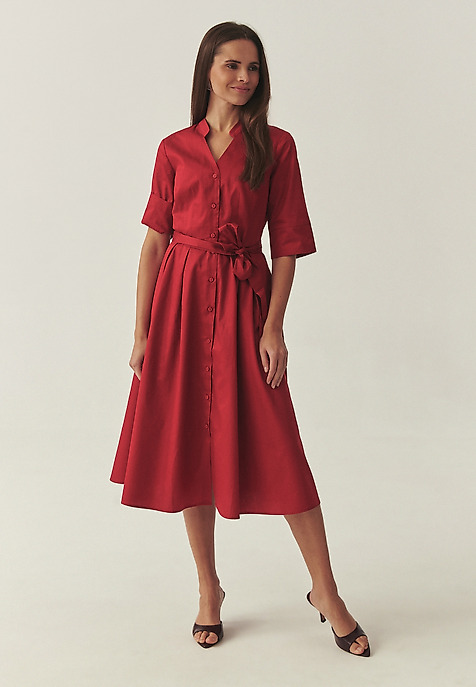 BAWEŁNIANA SUKIENKA Z TKANINOWYM PASKIEM - TIRAMI BAWEŁNIANA SUKIENKA Z TKANINOWYM PASKIEM - TIRAMI