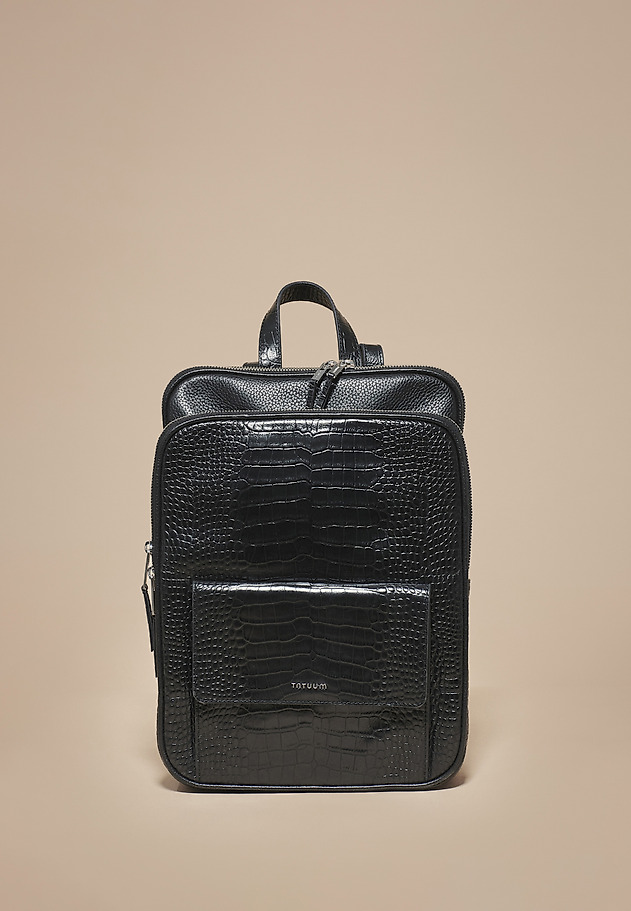 LEATHER BACKPACK WITH ANIMAL MOTIF - COBRA LEATHER BACKPACK WITH ANIMAL MOTIF - COBRA BLACK 1