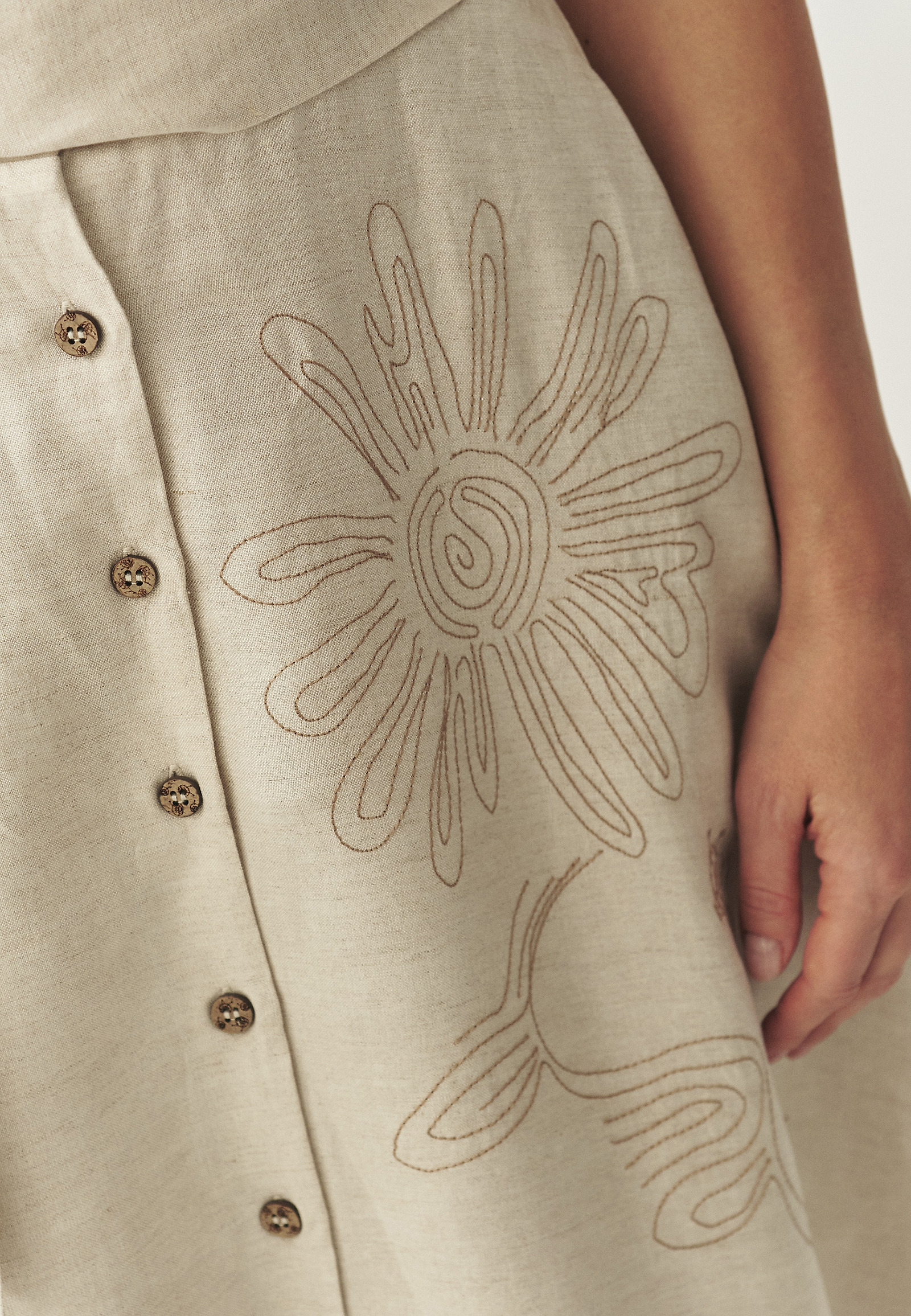 MIDI SCHMISSERIE DRESS IN LINEN AND VISCOSE - RONNA 1 MIDI SCHMISSERIE DRESS IN LINEN AND VISCOSE - RONNA 1 BEIGE 110702