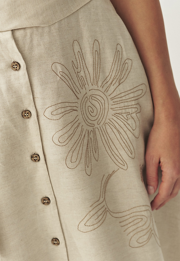 MIDI SCHMISSERIE DRESS IN LINEN AND VISCOSE - RONNA 1 MIDI SCHMISSERIE DRESS IN LINEN AND VISCOSE - RONNA 1 BEIGE 4