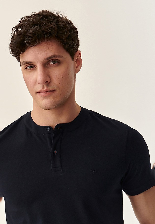 MEN'S POLO SHIRT WITHOUT A COLLAR SIMON 2 MEN'S POLO SHIRT WITHOUT A COLLAR SIMON 2 GRANATOWY 5