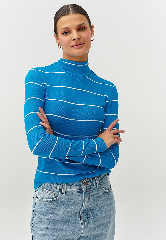 ŽENSKA ČRTASTA BLUZA S POLVRATOM - GOLTIKA 1 ŽENSKA ČRTASTA BLUZA S POLVRATOM - GOLTIKA 1 MODRA 4