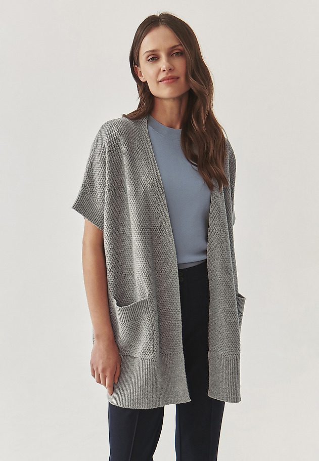 PULOVER DE DAMĂ LUNG, STRUCTURAL, TIP CARDIGAN - PULOVER PULOVER DE DAMĂ LUNG, STRUCTURAL, TIP CARDIGAN - PULOVER GRI 1