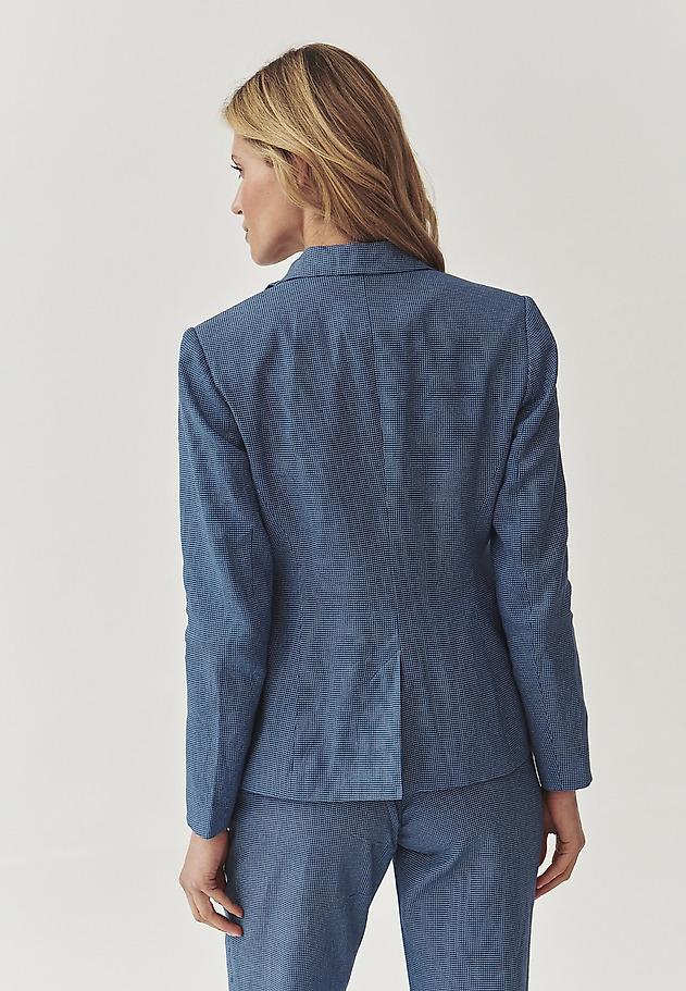 ELEGANTEN LANEN ŽENSKI BLAZER Z BOMBAŽNO PODLOGO - KAREMA 4 ELEGANTEN LANEN ŽENSKI BLAZER Z BOMBAŽNO PODLOGO - KAREMA 4 MODRA 3