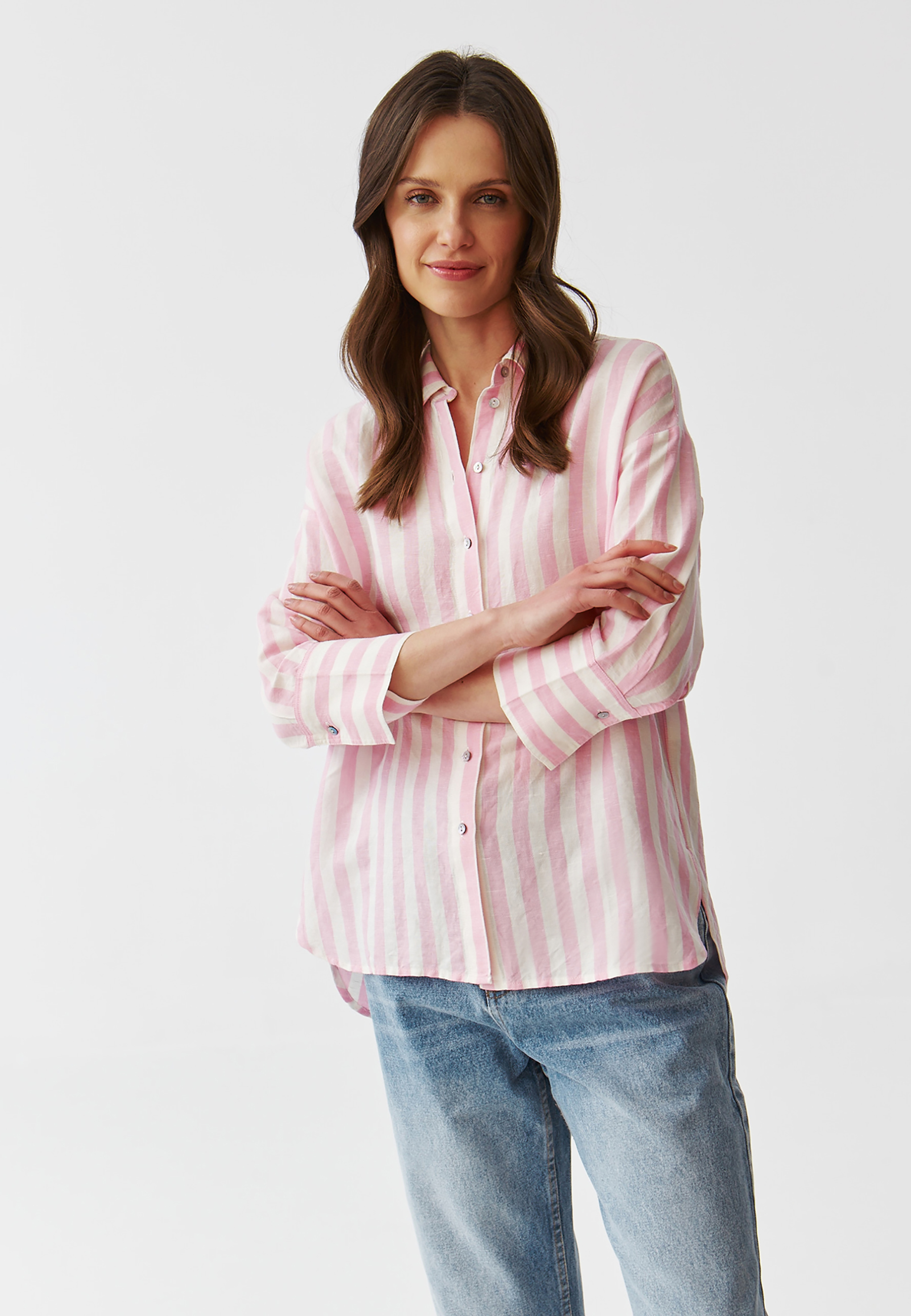 DÁMSKÁ VOLNÁ PLÁTĚNÁ PRUHOVANÁ KOŠILE - ANDRAGIA