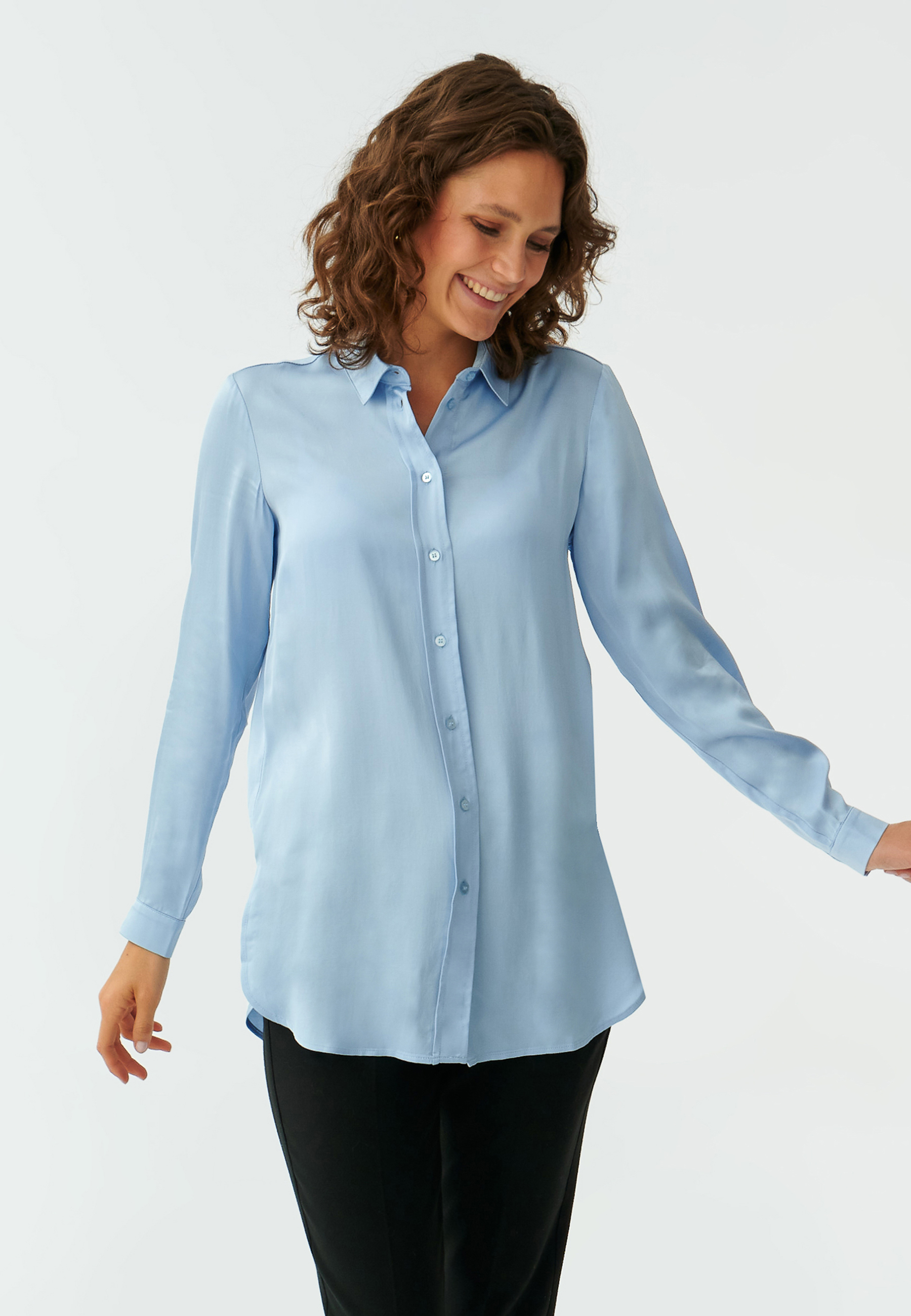 CĂMAȘĂ DE DAMĂ LUNG DIN SATIN DE VISCOZĂ TREALIA ALBASTRU 2