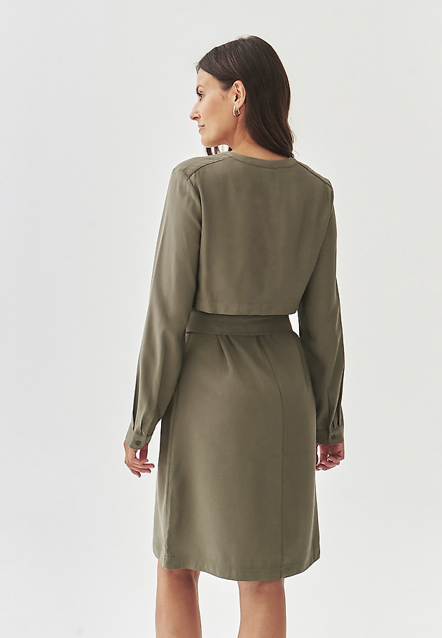 FABRIC DRESS WITH A TIED WAIST BELT - KORMO FABRIC DRESS WITH A TIED WAIST BELT - KORMO KHAKI 3