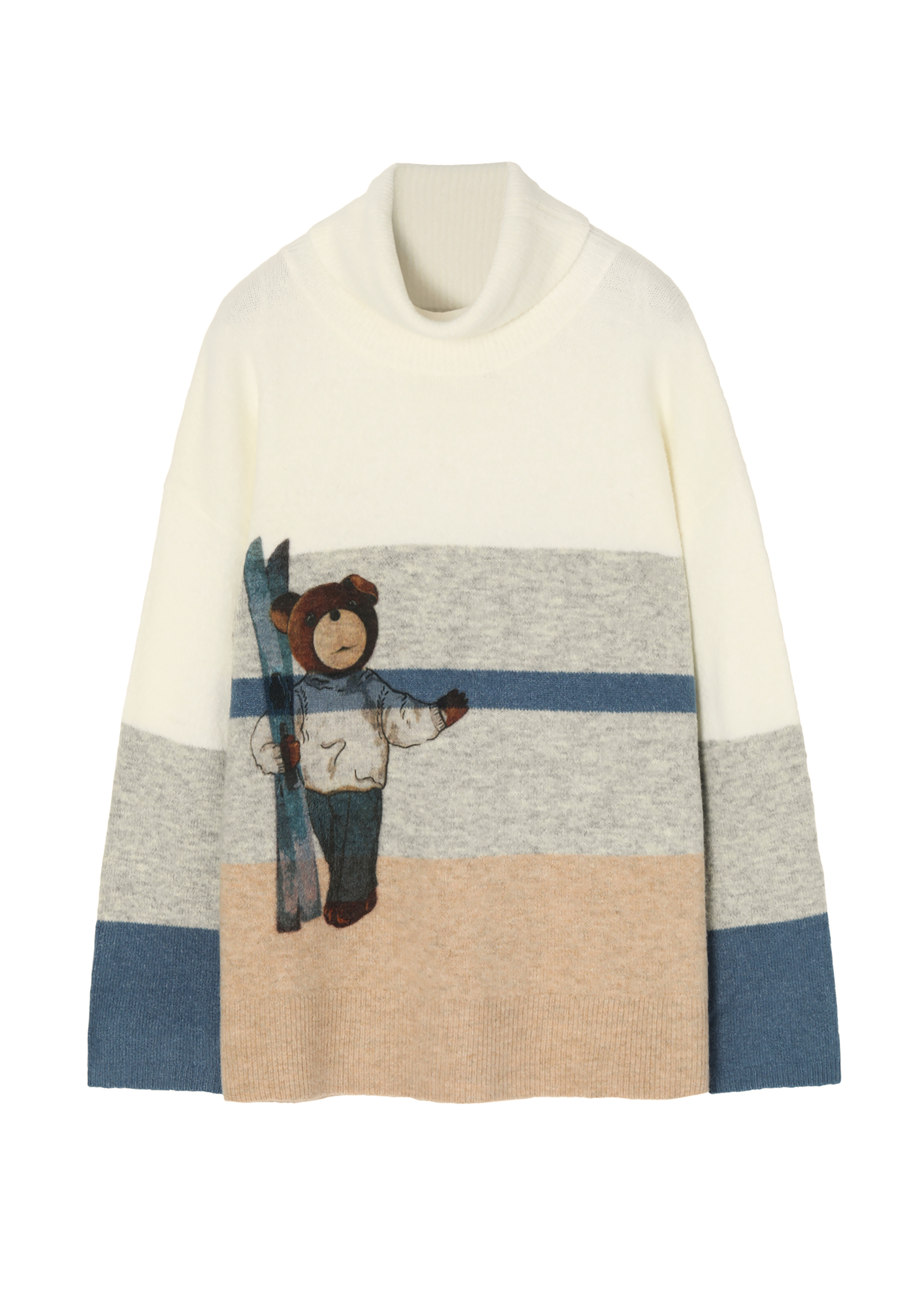 OVERSIZOWY WIELOBARWNY SWETER DAMSKI Z MISIEM USZATKIEM MOTKO