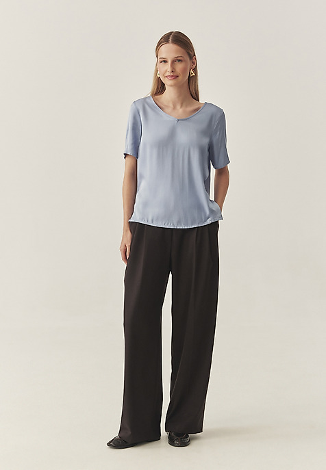 LADIES’ SATIN BLOUSE WITH SHORT SLEEVES - MEKONGA LADIES’ SATIN BLOUSE WITH SHORT SLEEVES - MEKONGA