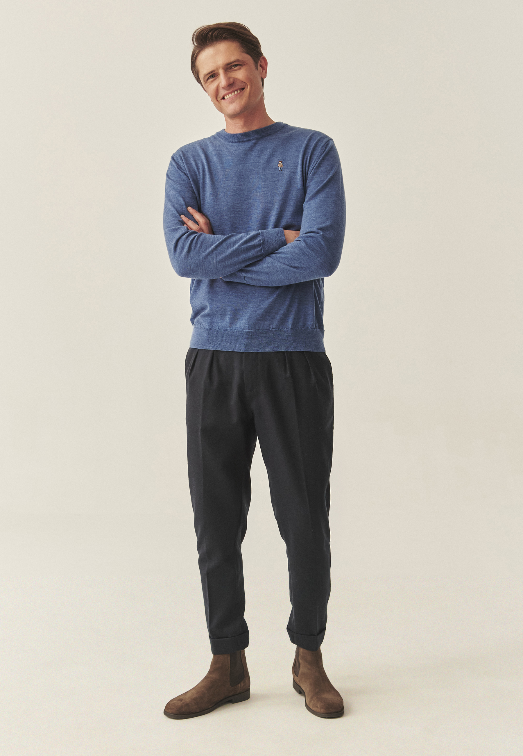 KLASYCZNY SWETER Z WEŁNY MERINO - JACK NIEBIESKI 2