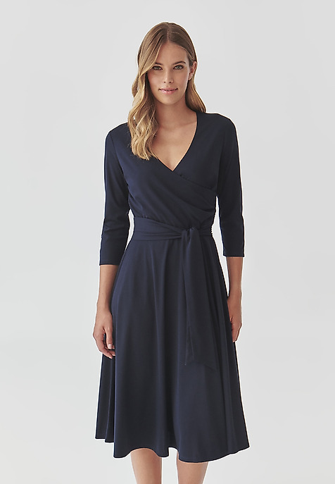 LADIES’ DRESS WITH A V-SHAPED NECKLINE - IGA NAVY BLUE 2