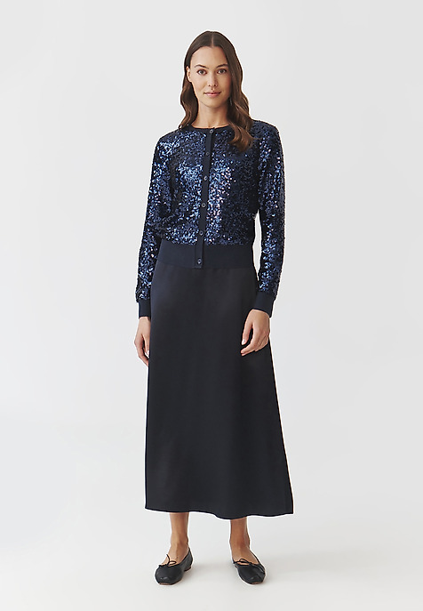 TKANINOWA SPÓDNICA MAXI Z SATYNOWYM WYKOŃCZENIEM — LUKSA TKANINOWA SPÓDNICA MAXI Z SATYNOWYM WYKOŃCZENIEM — LUKSA