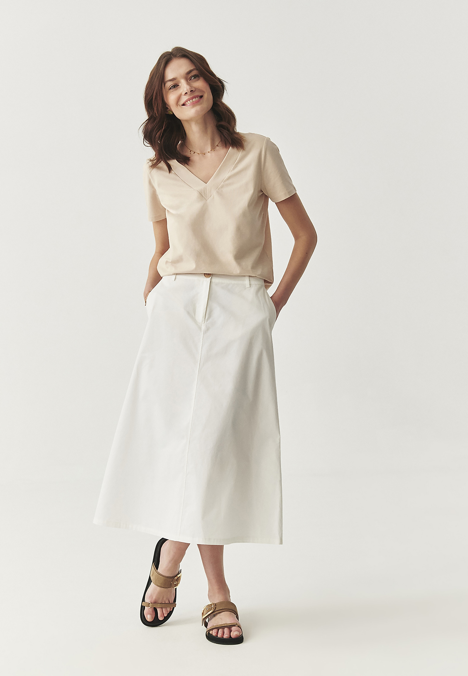 COTTON MIDI SKIRT - PO 2 COTTON MIDI SKIRT - PO 2 WHITE 113205