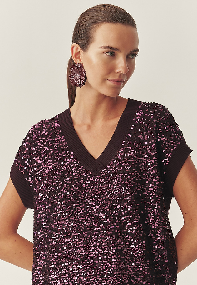 STYLISH JUMPER WITH SEQUIN DETAILS - ICOMA STYLISH JUMPER WITH SEQUIN DETAILS - ICOMA RED 4