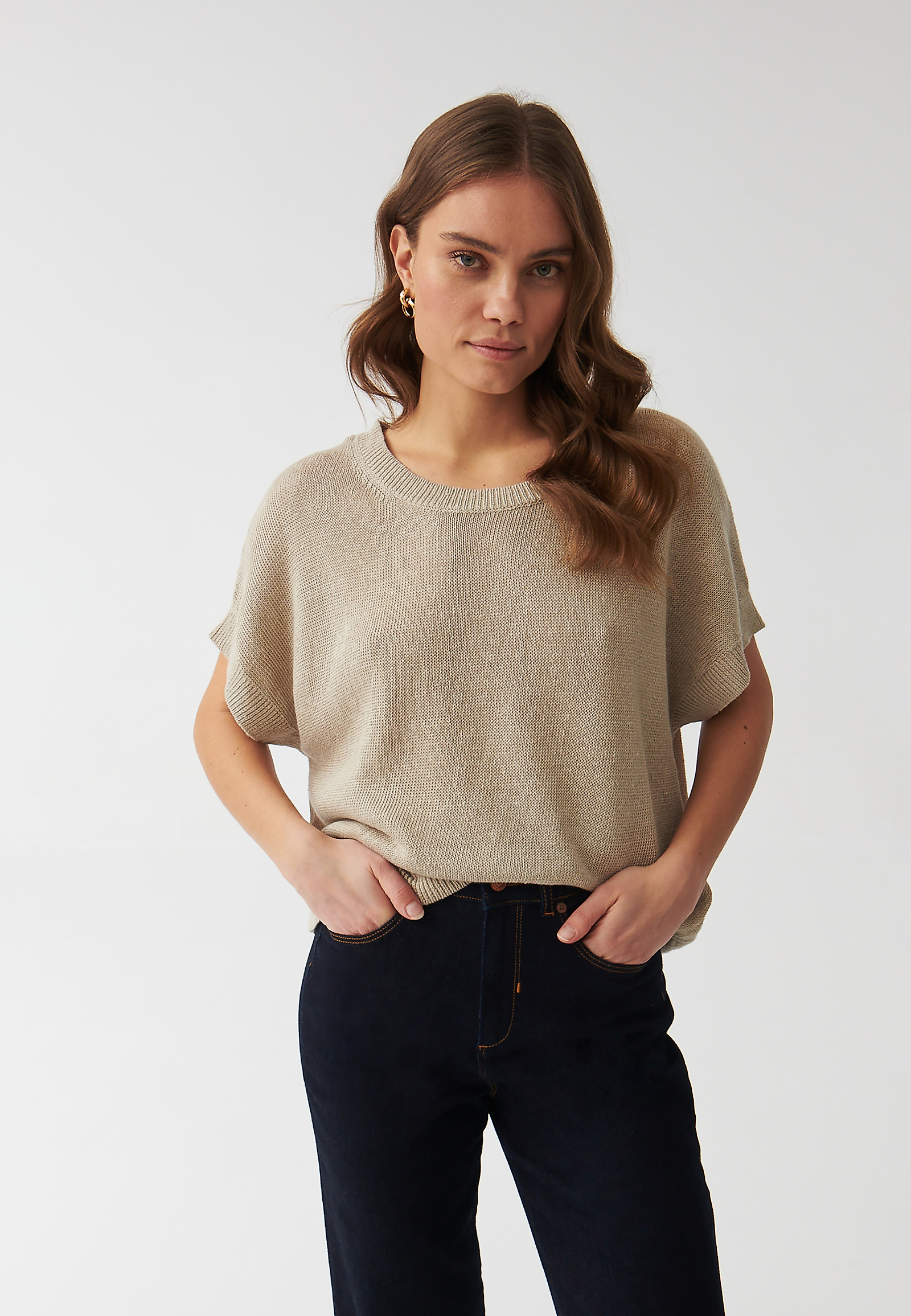 LADIES’ LINEN SWEATER WITH SHORT KIMONO SLEEVES - LIMIKO LADIES’ LINEN SWEATER WITH SHORT KIMONO SLEEVES - LIMIKO BEIGE 95943