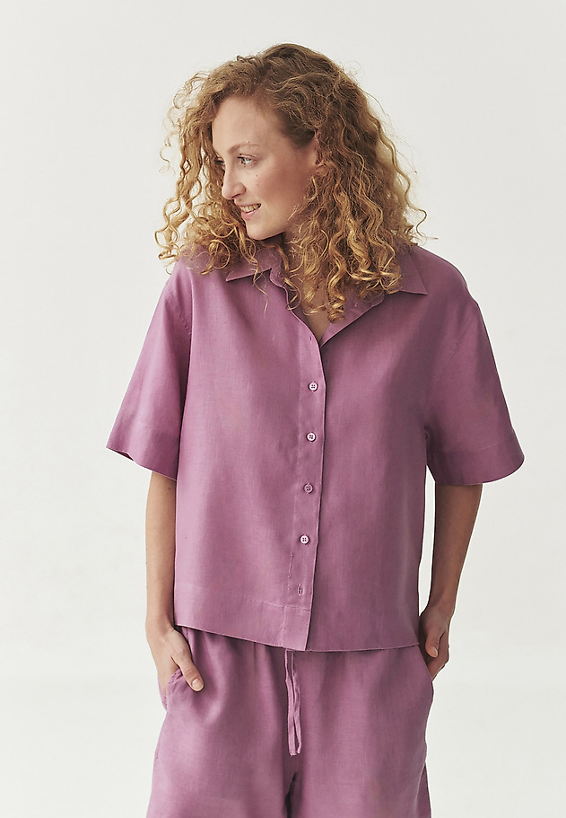 SHORT-SLEEVED LINEN SHIRT - SINES SHORT-SLEEVED LINEN SHIRT - SINES FIOLETOWY 2