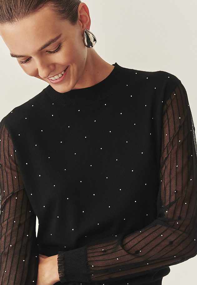 BLACK JUMPER WITH SPARKLY DETAILS - MESHY BLACK JUMPER WITH SPARKLY DETAILS - MESHY BLACK 1